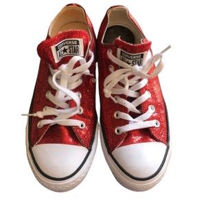 Converse all star red glitter sneakers size w9 m7 in good almost new condition
